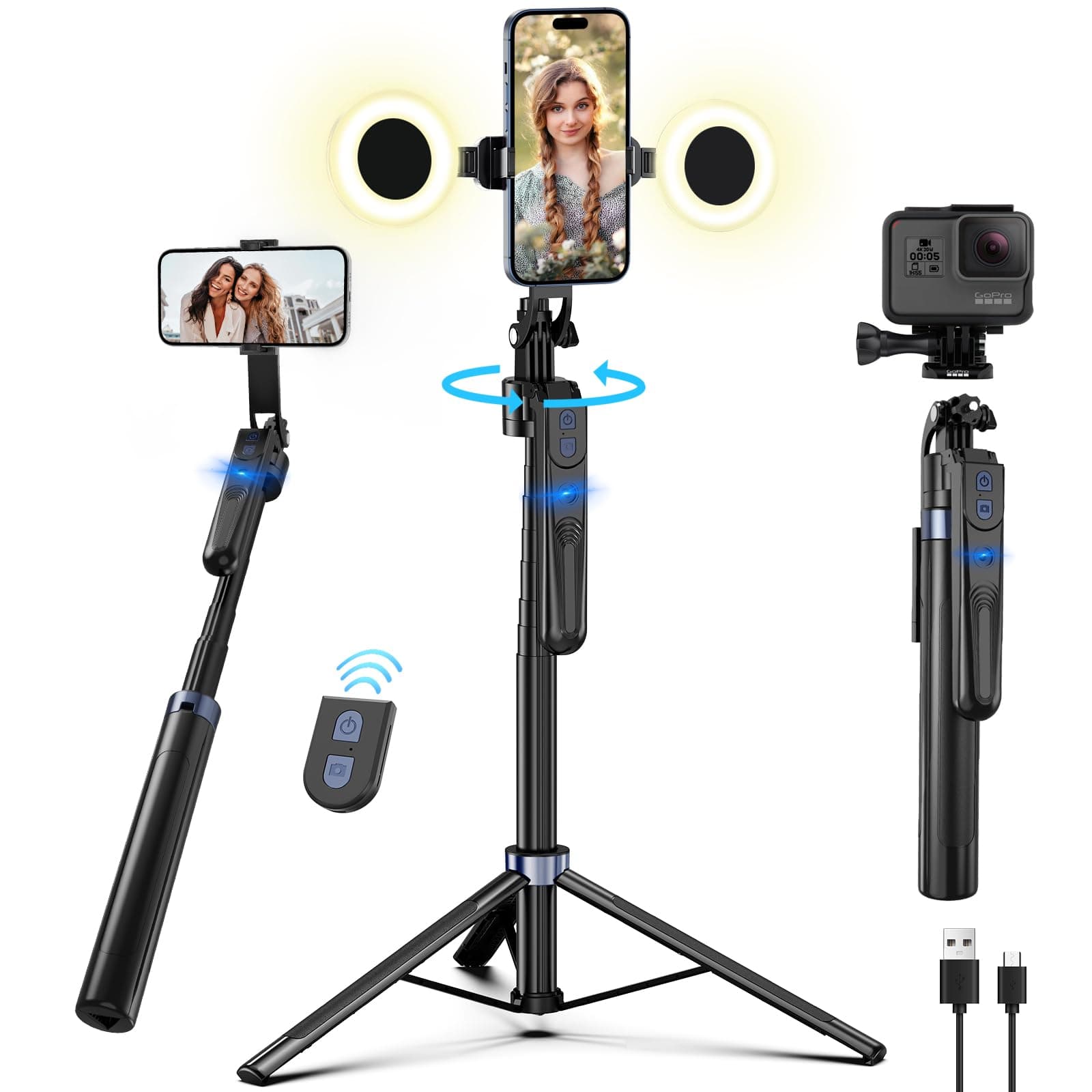 180CM Auto Face Tracking Stativ für Smartphone mit Licht | Selfie Stick Tripod