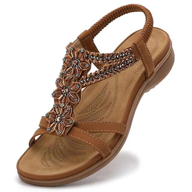 Littleplum Damen Sandalen Sommer Flach Sandalette Bohemia Strand Sandalen 39 EU Braun 🌸👡