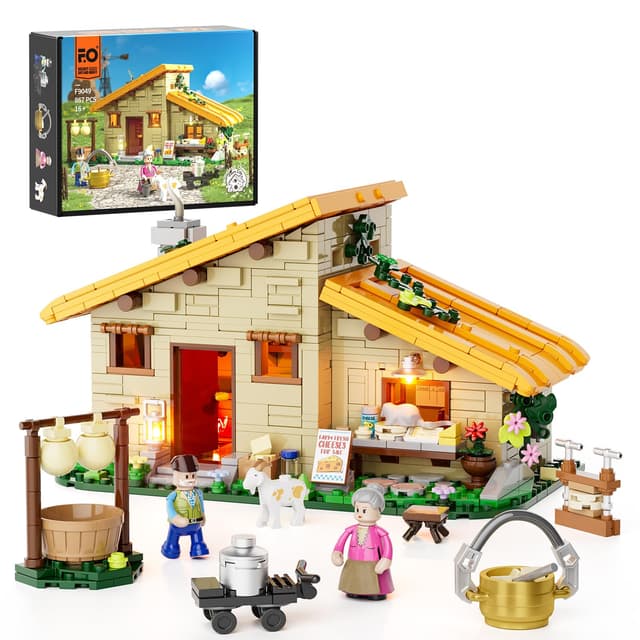 🧀🌟 FUNWHOLE Käsehaus Beleuchtungs-Baustein-Set - Hauskäse Kollektion LED Licht BAU Tiere Bausatz 867 Teile