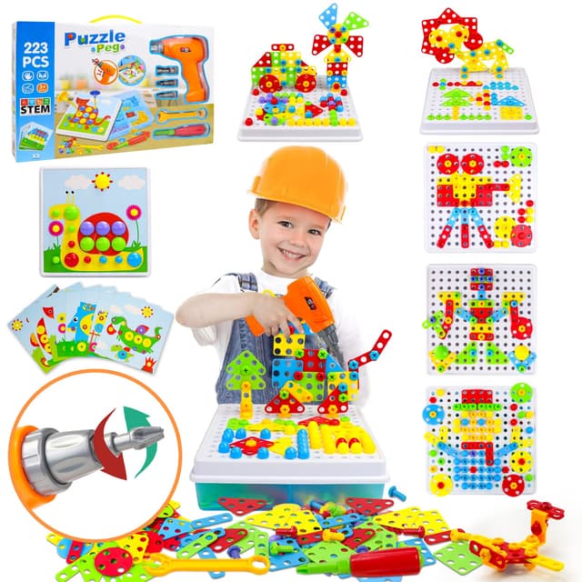 🎁 Spielzeug ab 3 Jahre - Kreatives 3D Puzzle mit elektrischer Bohrmaschine 🧩🔩