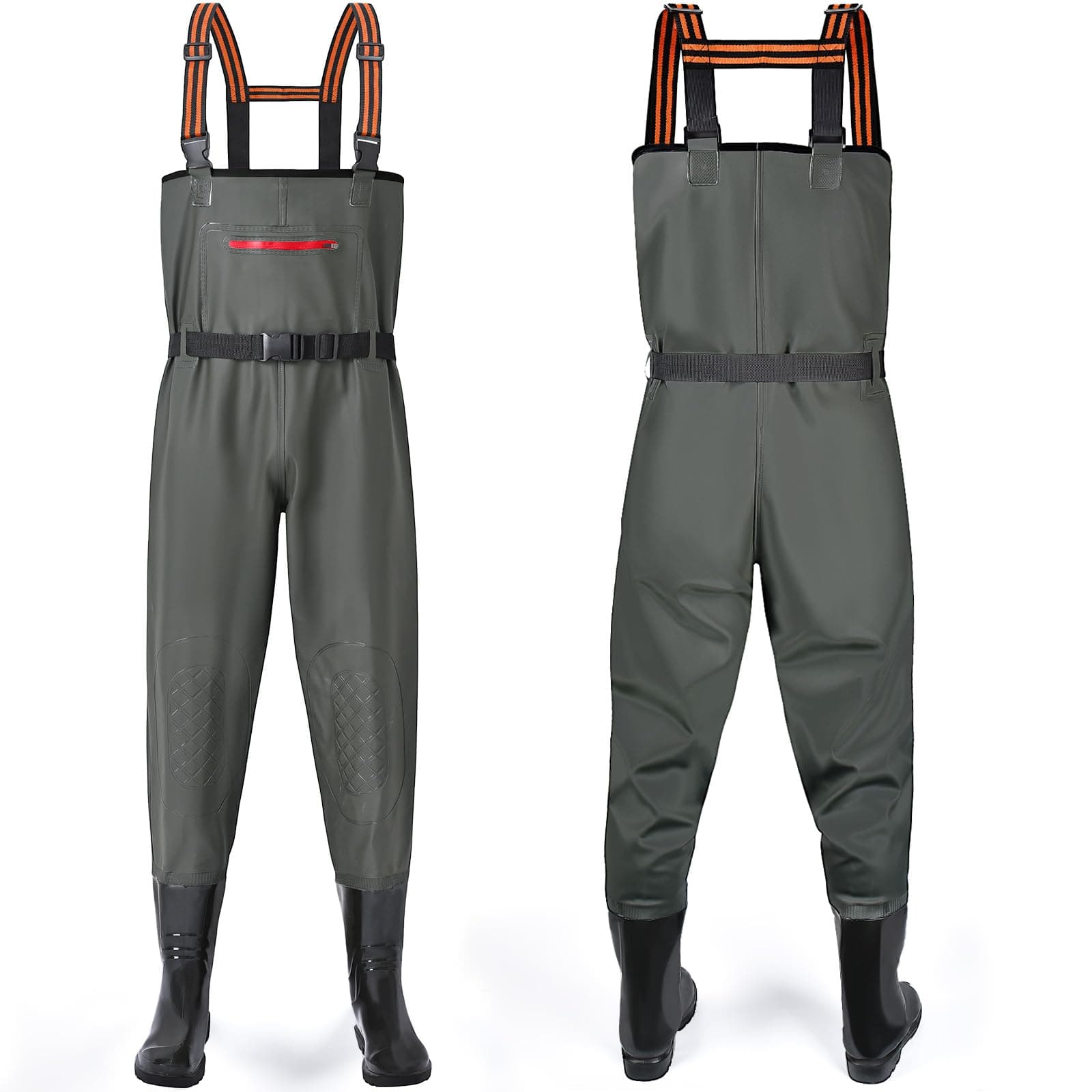 YOOHBERRYS Wathose Herren Damen, Angelhose für Erwachsene mit Stiefel 🎣  Atmungsaktive Wasserdicht Watthosen für Sport Angelliebhaber 46 Grün