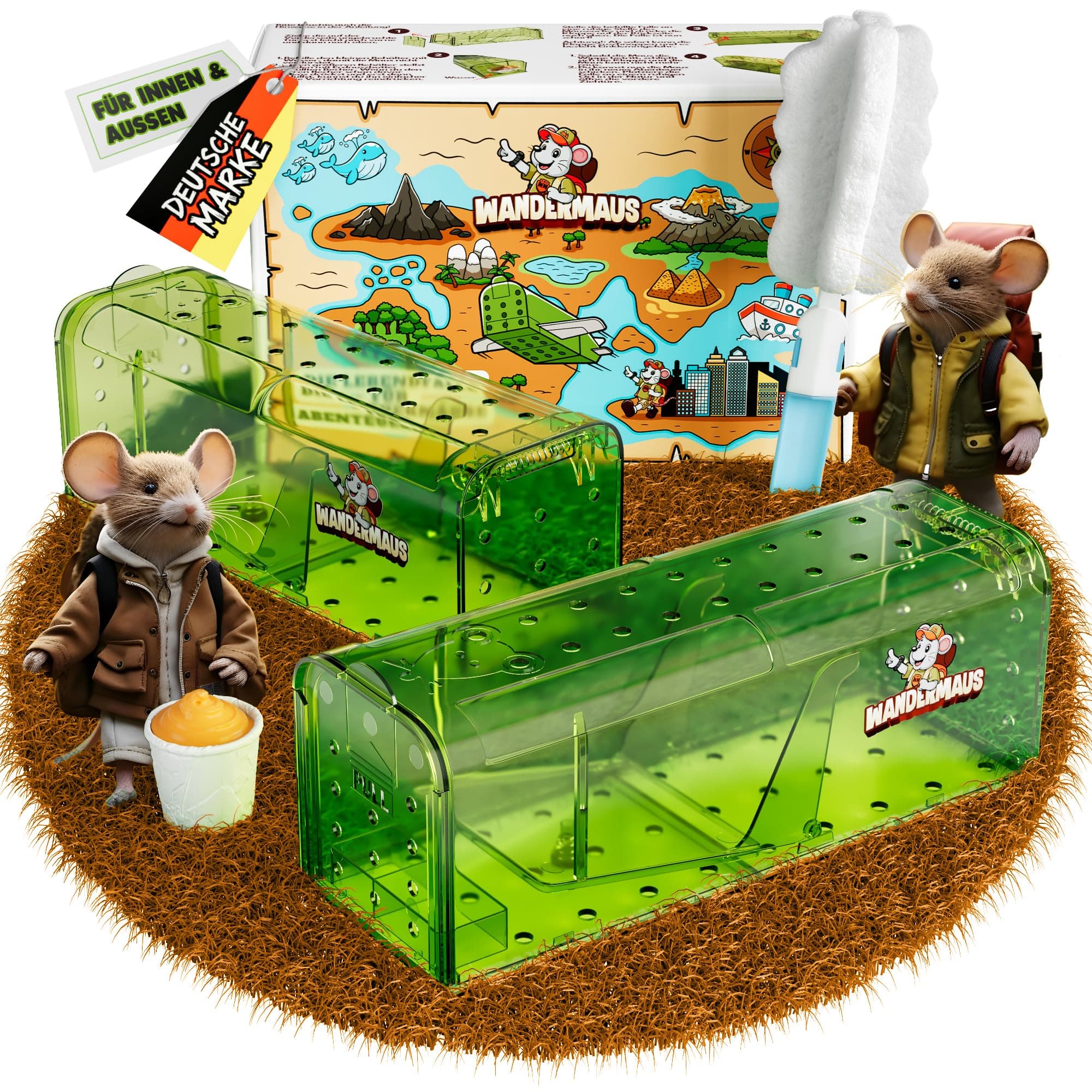 🐭 WANDERMAUS Lebendfalle Maus I 2er Set I Mausefalle lebend inkl. Futterbecher & Reinigungsbürste & Wassernapf