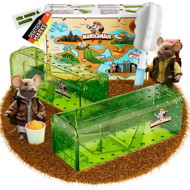 🐭 WANDERMAUS Lebendfalle Maus I 2er Set I Mausefalle lebend inkl. Futterbecher & Reinigungsbürste & Wassernapf