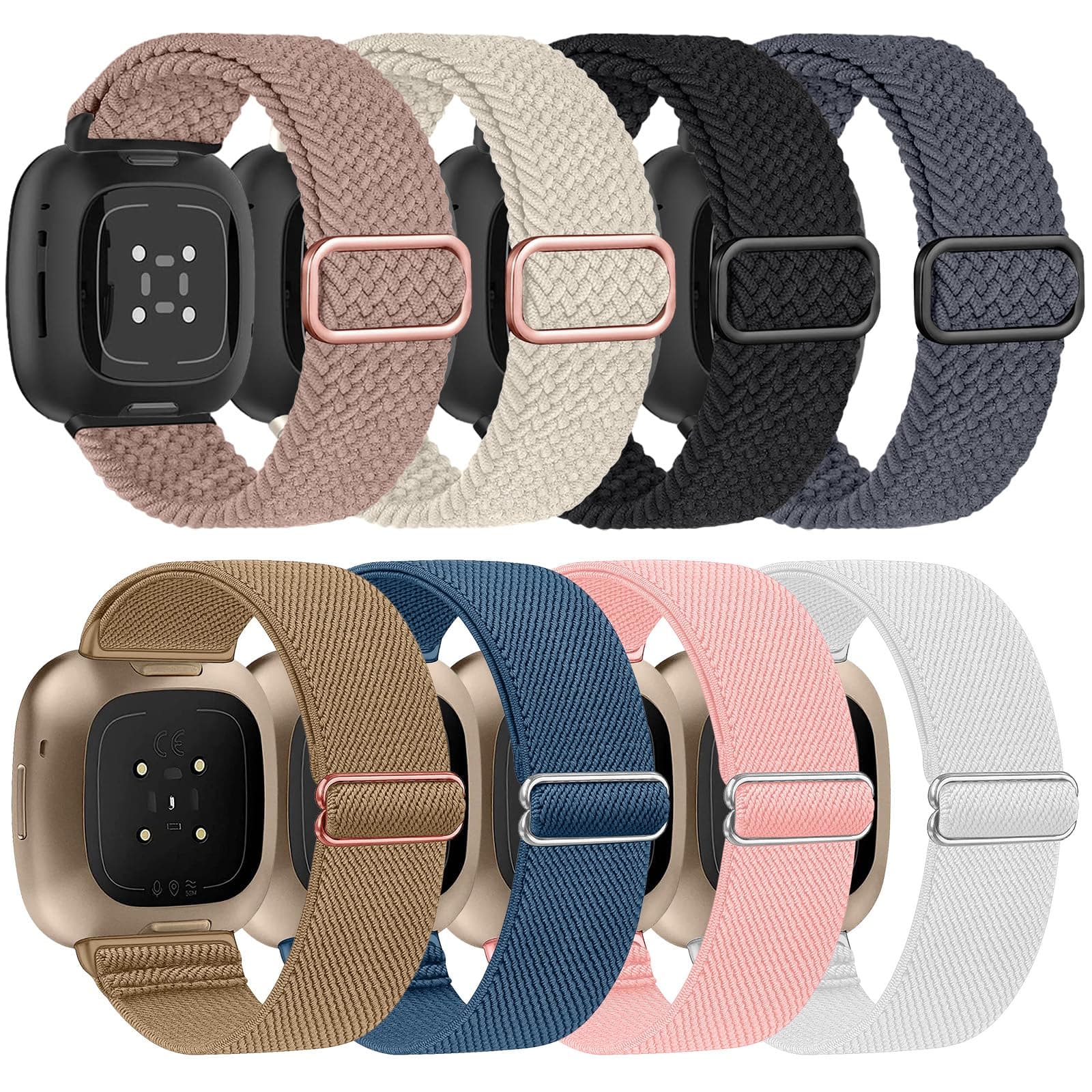 Zspoly 4 Stück Stretch Nylon Armbänder für Fitbit Versa 3/4/Sense/Sense 2