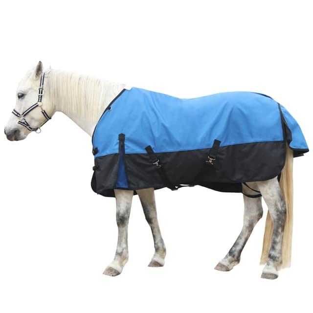 🐎🌧️ Gallopoff 1200D Reißfeste Pferdedecke ohne Füllung (0g) - Blau-Schwarz 150cm