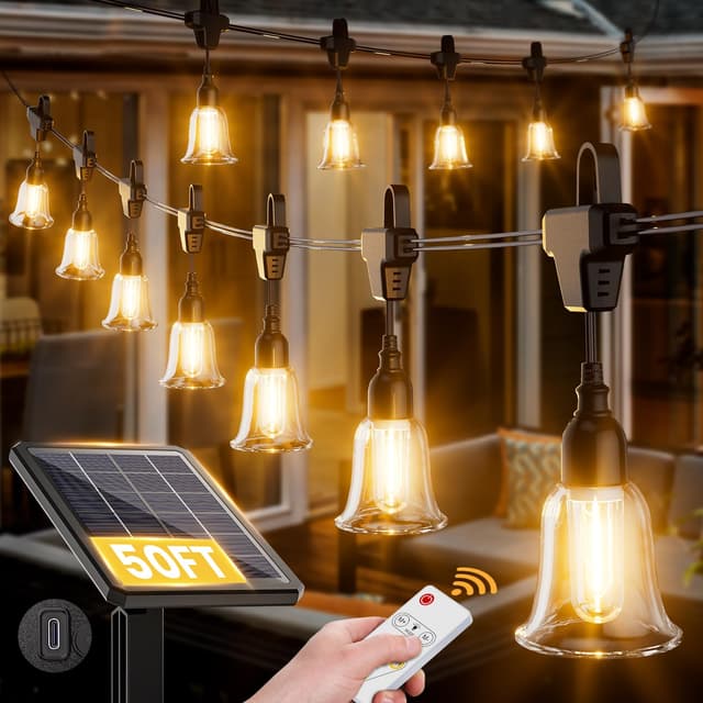 🌟 Lichterkette Solar Außen 9m - Solarglocken Lichterkette 12 Glühbirnen IP65 Wasserdicht