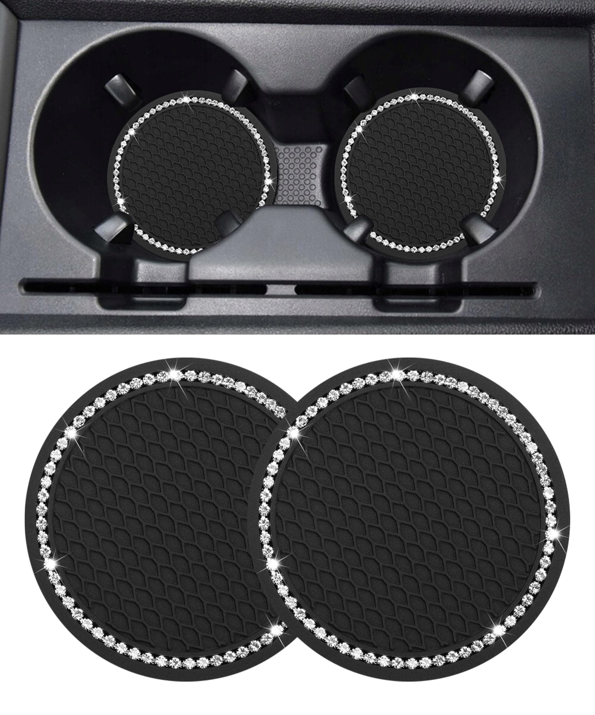 🚗🥤 Flaconi 2PCS Auto Zubehör Innenraum - Auto Getränkehalter Untersetzer Set (Schwarz) 🛡️