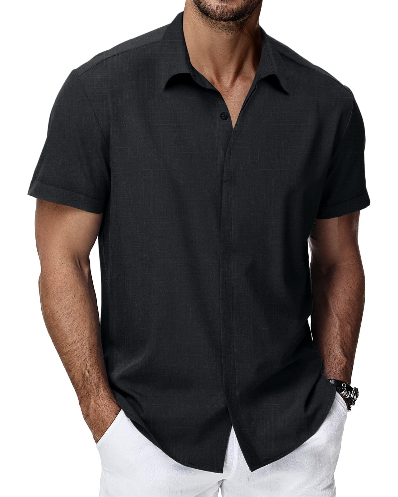 HMIYA Herren Hemd Baumwolle Hemd Sommer Freizeithemd Businesshemd Regular Fit Kurzarmhemd 3XL Schwarz 🌟