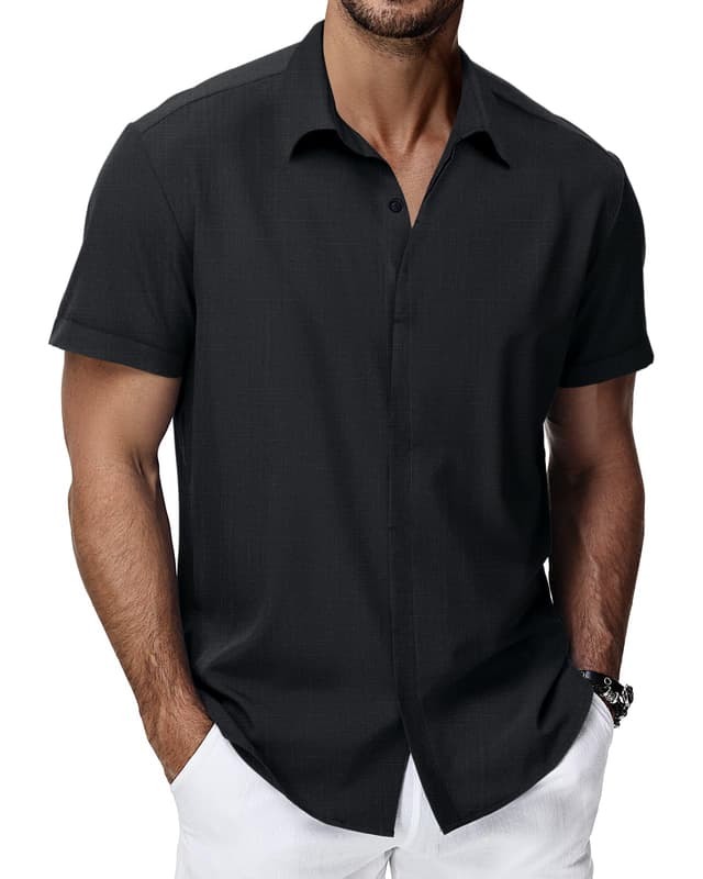HMIYA Herren Hemd Baumwolle Hemd Sommer Freizeithemd Businesshemd Regular Fit Kurzarmhemd 3XL Schwarz 🌟