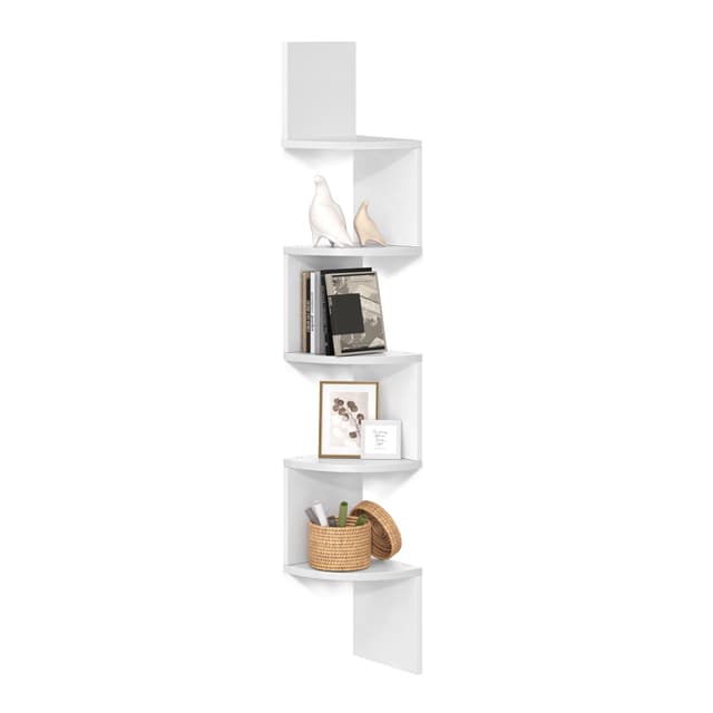 VASAGLE Eckregal, Wandregal 5 Ebenen, Schweberegal für Bücher, Bücherregal, Pflanzenregal für Schlafzimmer, Wohnzimmer, Badezimmer, Homeoffice, wolkenweiß 🌟