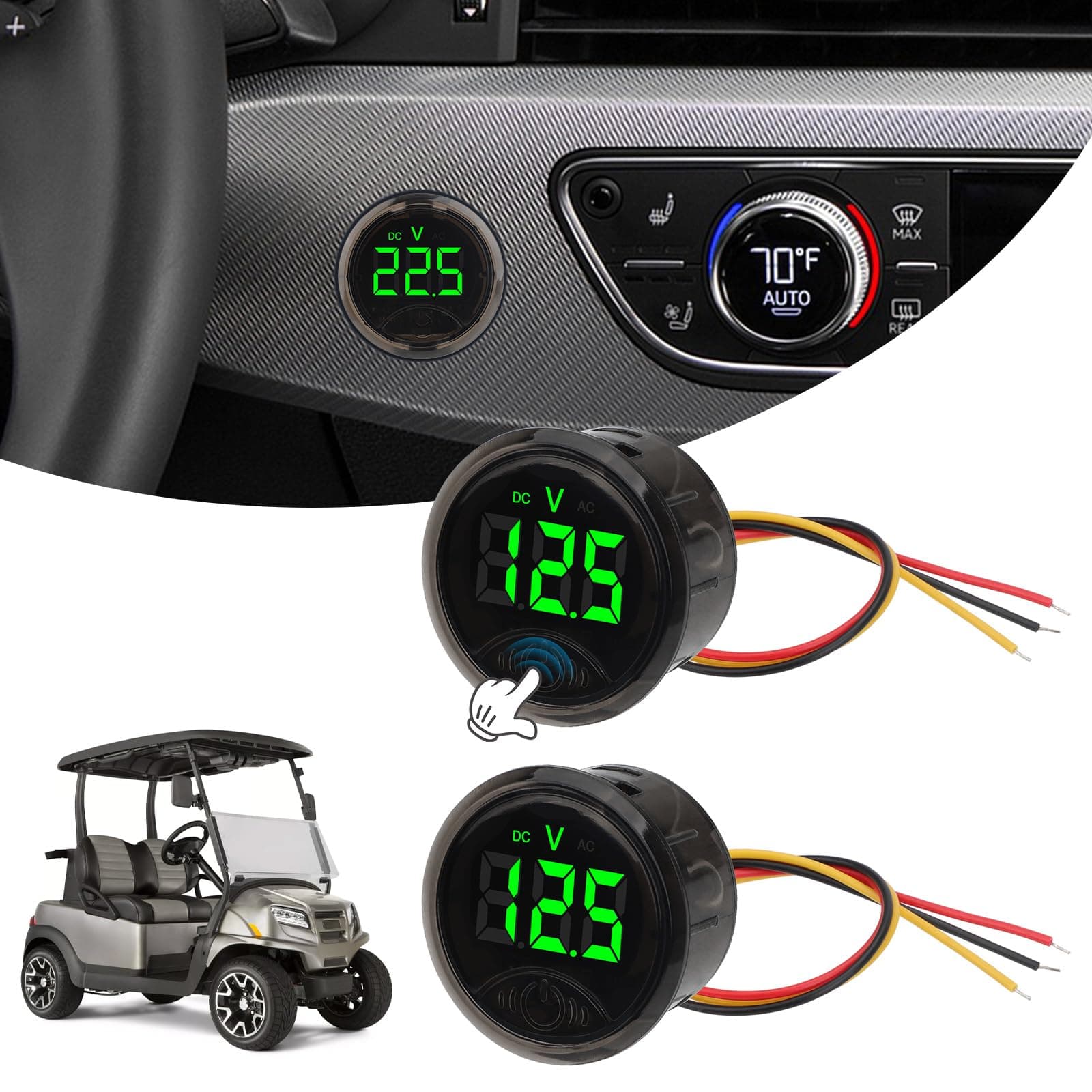 🌟 Linkstyle 2 Stück LED Digital Voltmeter, DC 12V 24V Auto Spannungsanzeige mit Touch Schalter 🌟