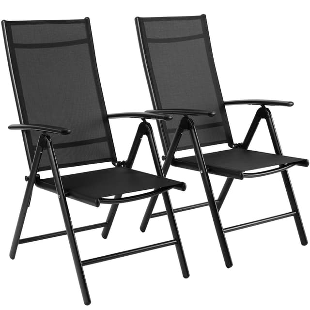 Gartenstühle Hochlehner Verstellbar, Aluminium Balkonstuhl Klappbar 🌿 2er Set Schwarz
