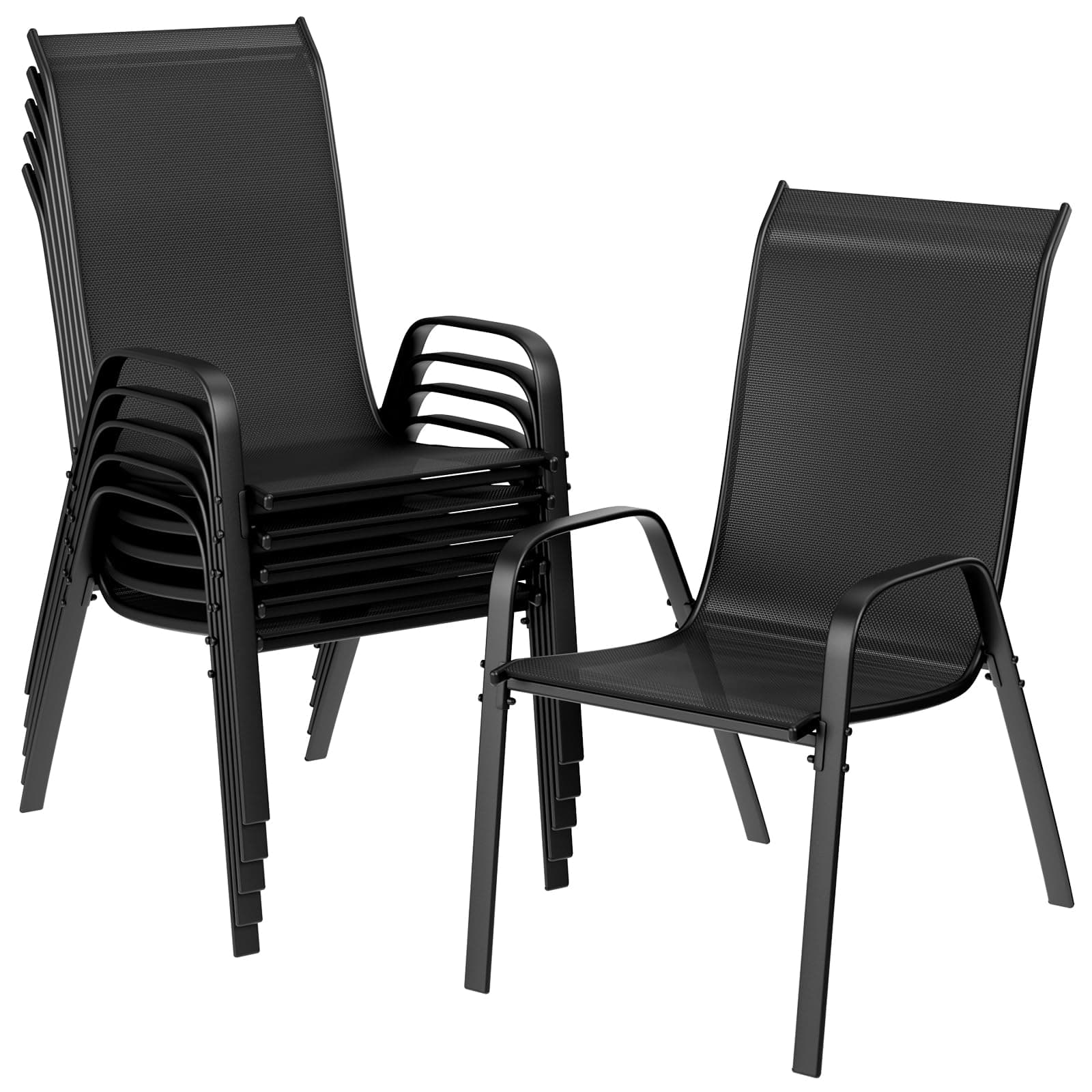 LIFERUN Gartenstühle Hochlehner Stapelstuhl 🪑 Camping Terrassenstuhl 6er Set Schwarz