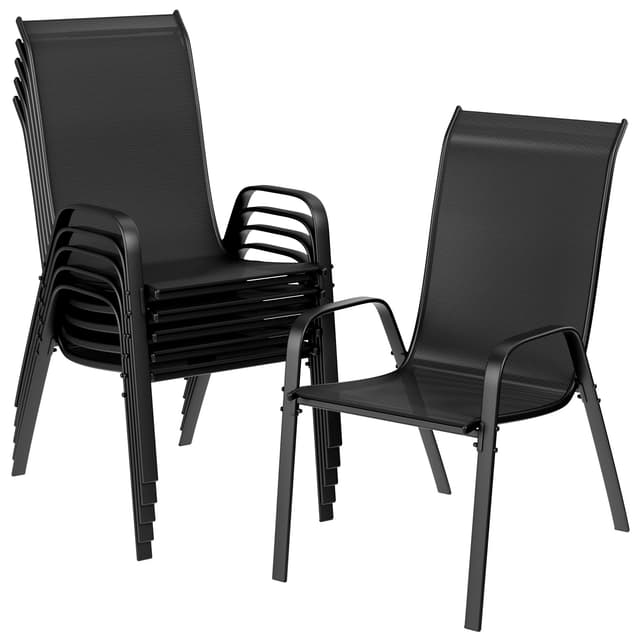 LIFERUN Gartenstühle Hochlehner Stapelstuhl 🪑 Camping Terrassenstuhl 6er Set Schwarz