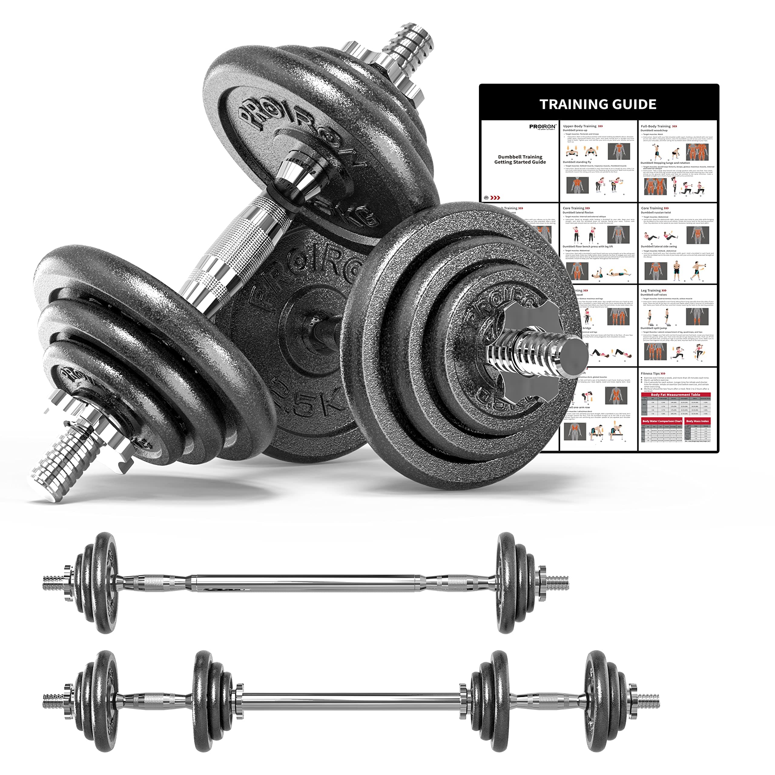 PROIRON Hanteln Hantelset aus Gusseisen 20KG Kurzhantel & Langhantel 🏋️‍♂️