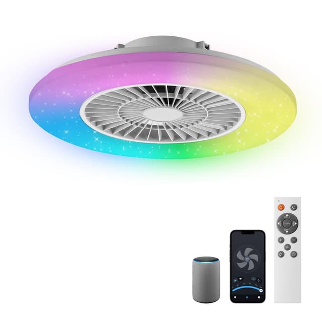 BKZO Moderne Smart-LED-Deckenleuchte mit Ventilator & RGB-Frame Light, RGB Deckenventilator mit Lampe