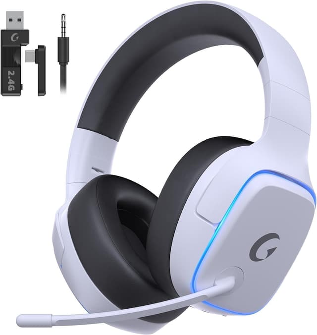 🎮 Gvyugke PS5 Headset Wireless, Gaming Headset für PS5, PS4, PC, Switch, 2.4GHz Wireless Headset mit Mikrofon, 7.1 Surround Sound, 70 Stunden, RGB Lichter Weiß 🎧