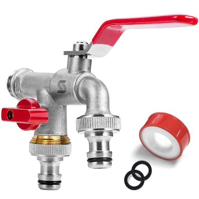 🌿 SPGOOD Garten Wasserhahn Doppel Auslaufhahn 3/4 Zoll Rot 🔧