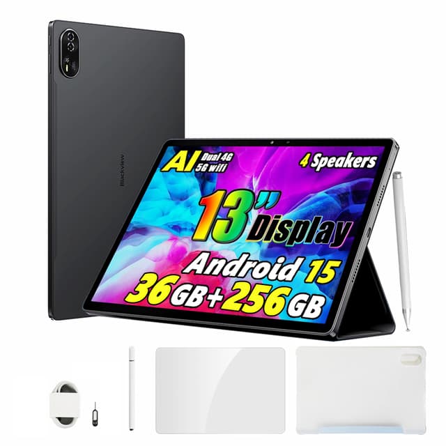 Blackview Mega 8 13 Zoll Tablet Android 15, 36GB+256GB+2TB Erweiterung, Quad-Box Speakers, 2K FHD+ Gaming Tablet AI, 4G LTE 5G WiFi, 50MP AI Kamera, 11000mAh, PC Modus, Schwarz