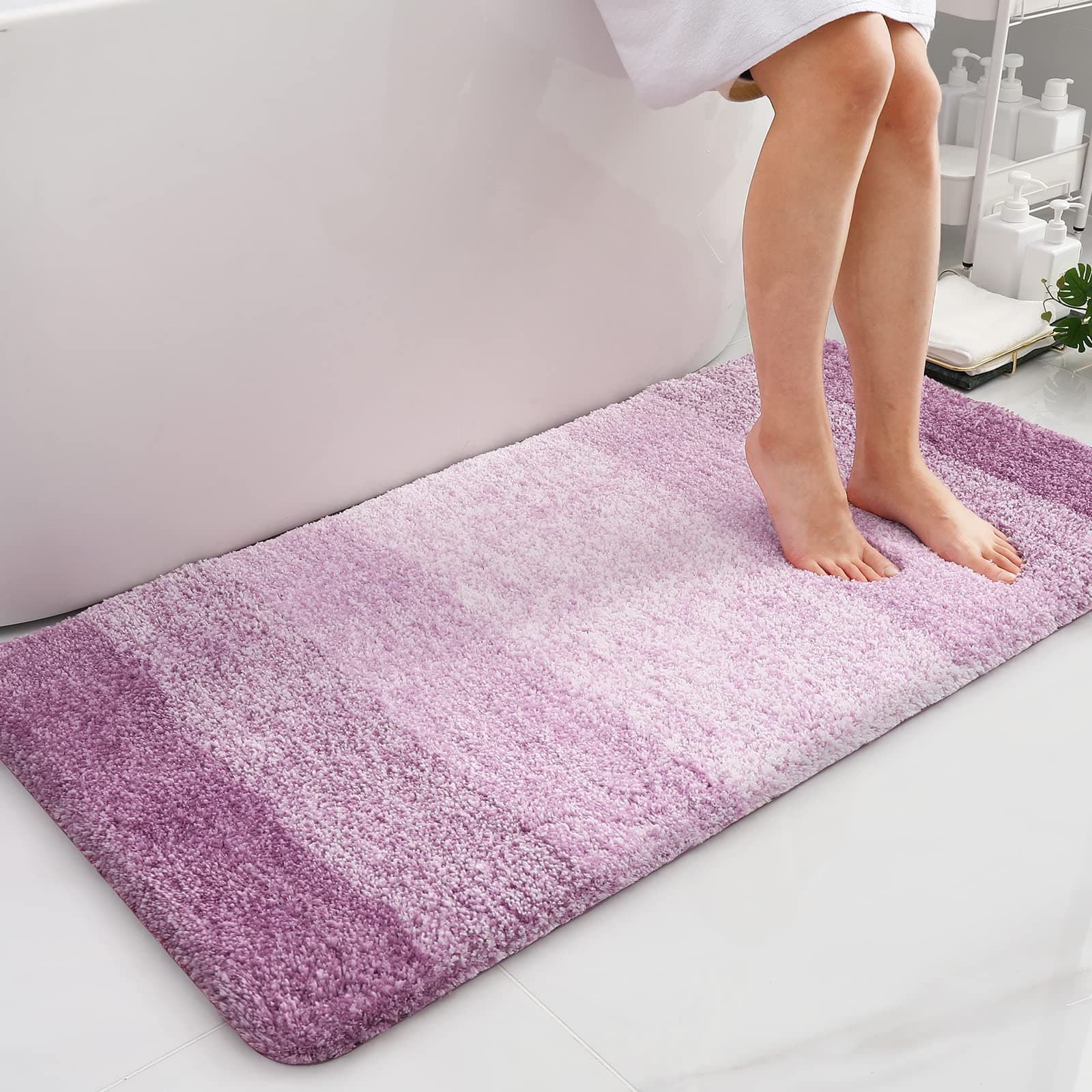 🌟 Homaxy Weich Badezimmerteppich 60x120 cm, rutschfest waschbar Badematte 🛁 Flauschige Hochflor Badteppich Mikrofaser Saugfähig Badvorleger Duschvorleger (Lila) 🌈