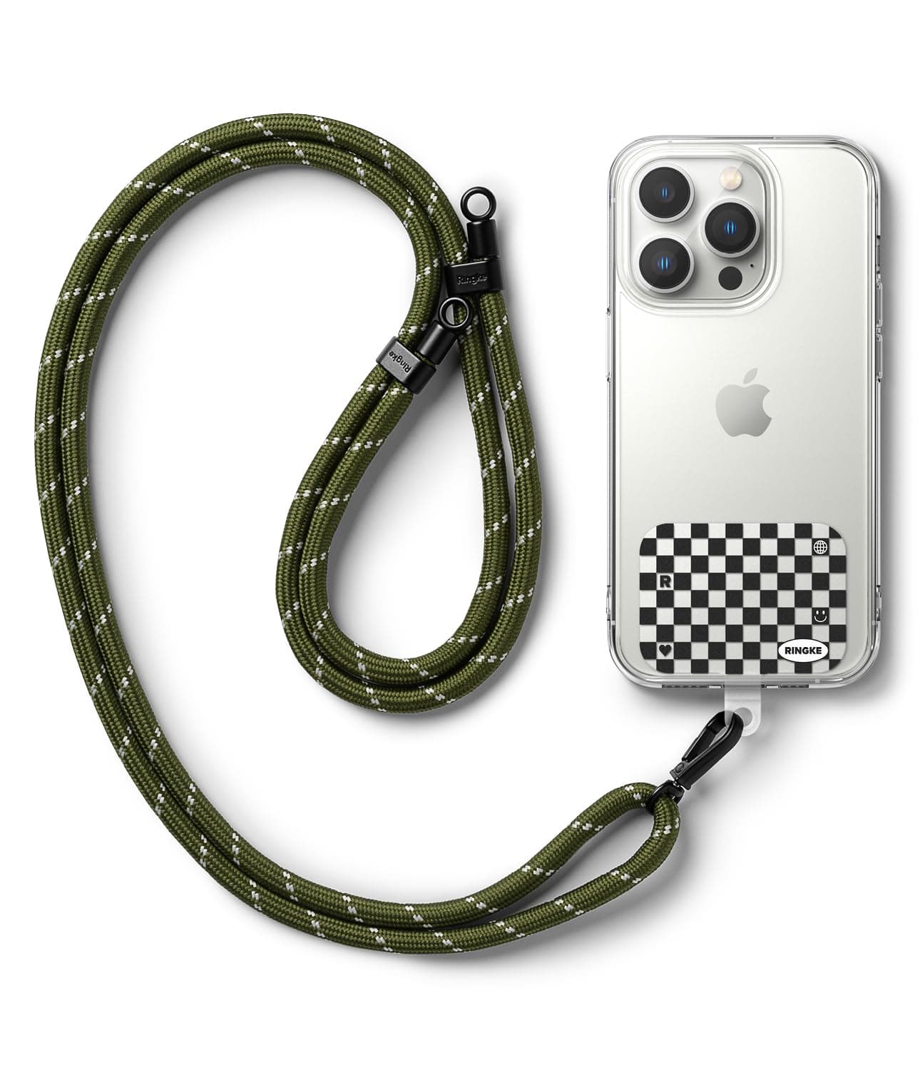 Ringke Holder Link Strap Checkerboard Black [Kordel mit TPU Design-Tag] Crossbody Handykette