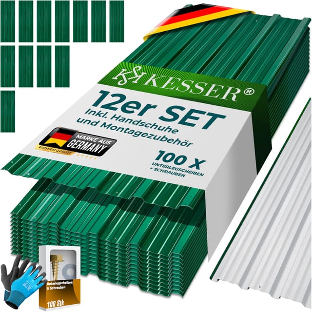 Angebot: KESSER® 12x Profilblech Trapezblech 129cm x 45cm = 7 m² - Dachblech für Gerätehaus, Grün