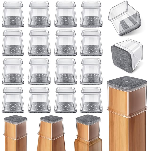 Stuhlbeinkappen Eckig, 24 Stück Stuhlbeinschoner Silikon Transparent mit Filz 😊