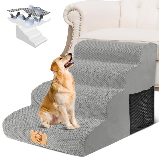 HEVOL Hundetreppe 4 Stufen, 50cm hoch Schwamm Haustiertreppe mit rutschfestem Bezug 🐾