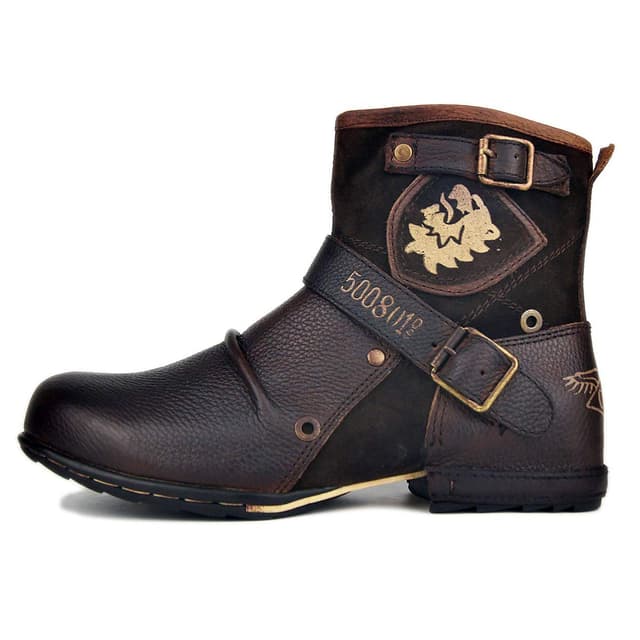 OSSTONE Herren Leder Chukkastiefel Worker Biker Boots-Motorrad-Leder-Schuhe 👢