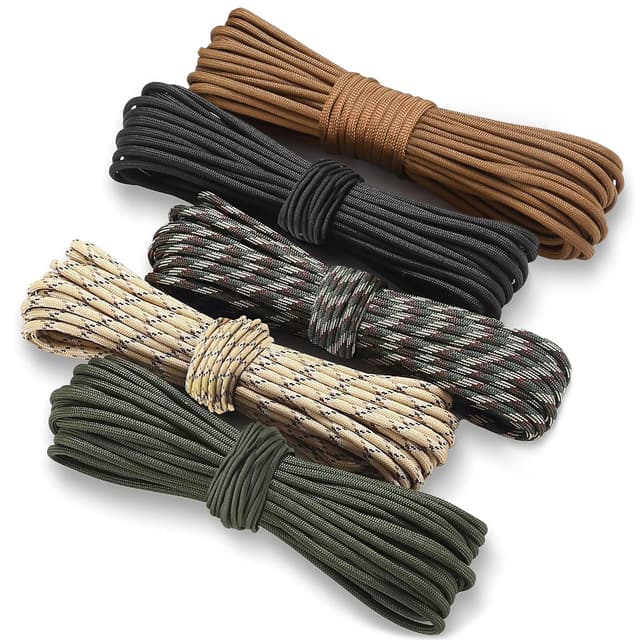 🏕️🧗‍♂️ HOVIBU 50m Paracord 4mm, 5 Stück Paracord Schnüre Seil 7 Kern-Strängen