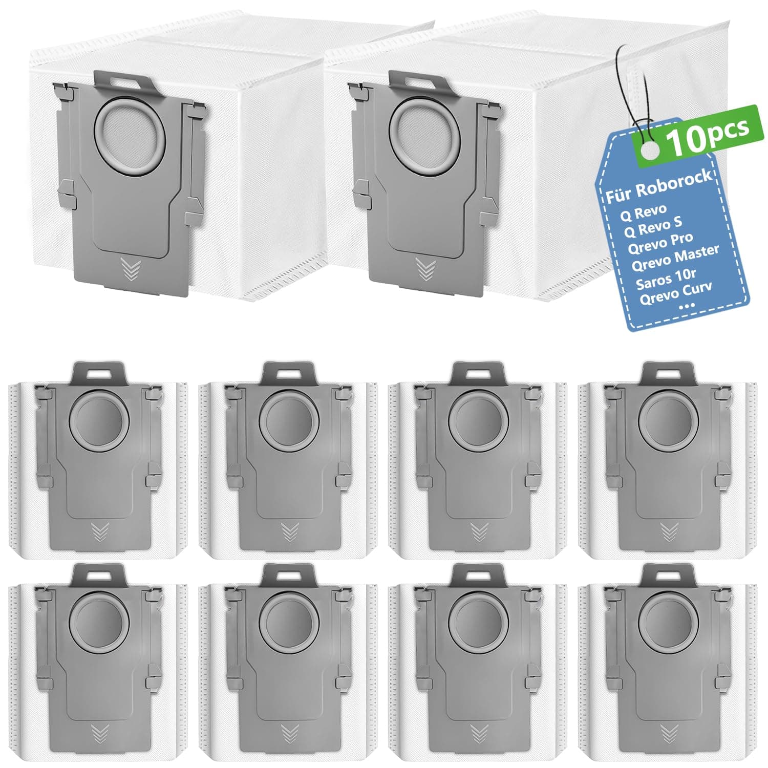 10 Stück Staubbeutel für Roborock Q Revo/Qrevo S/Saros 10R/Qrevo Pro/QV 35A/Qrevo Maste/Qrevo Slim/Qrevo Edge/Qrevo Curv/S8 MaxV Ultra