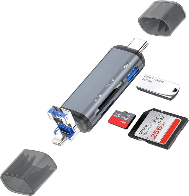 Multifunktionaler 6-in-1 SD Kartenleser mit 3 Steckern 📸📲💻