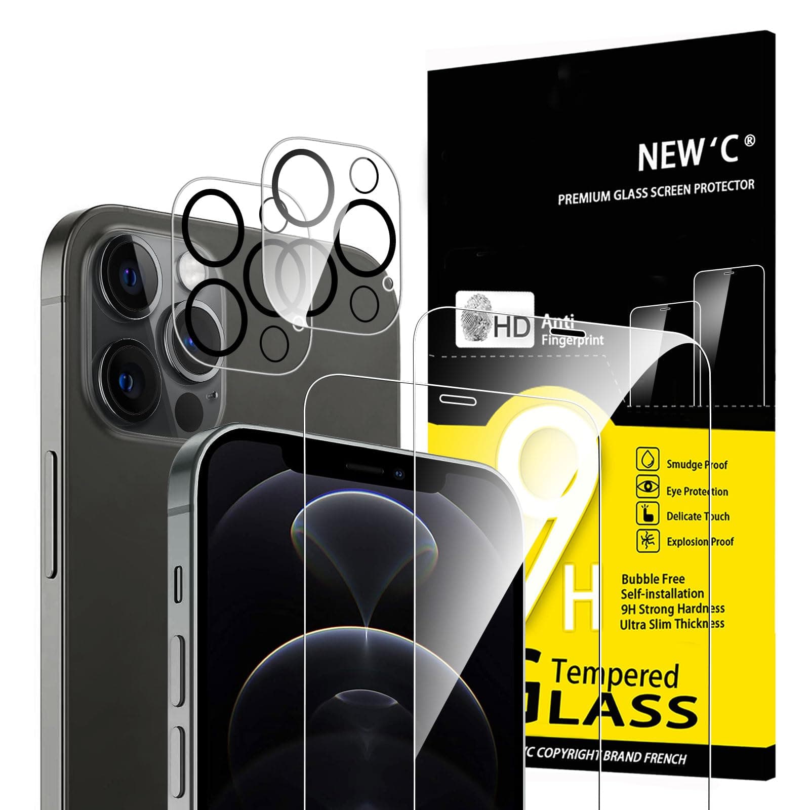 Neu'C für iPhone 12 Pro Max Panzerglas (2 Stück) und Kamera Panzerschutzglas (2 Stück) 📱🔒