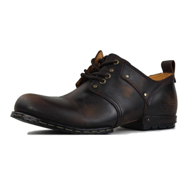 🔥 OSSTONE Herren Leder Chukkastiefel Worker Biker Boots-Motorrad-Leder-Schuhe für Schnürstiefeletten Boots OS-6015-1-A-R 39 EU Weit Vintage Bristled Darkbraun