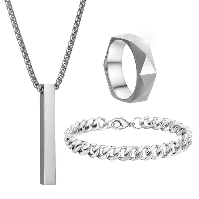 ZENGSING 3 Stück Herren Bar Anhänger Halsketten Set ⛓️💍