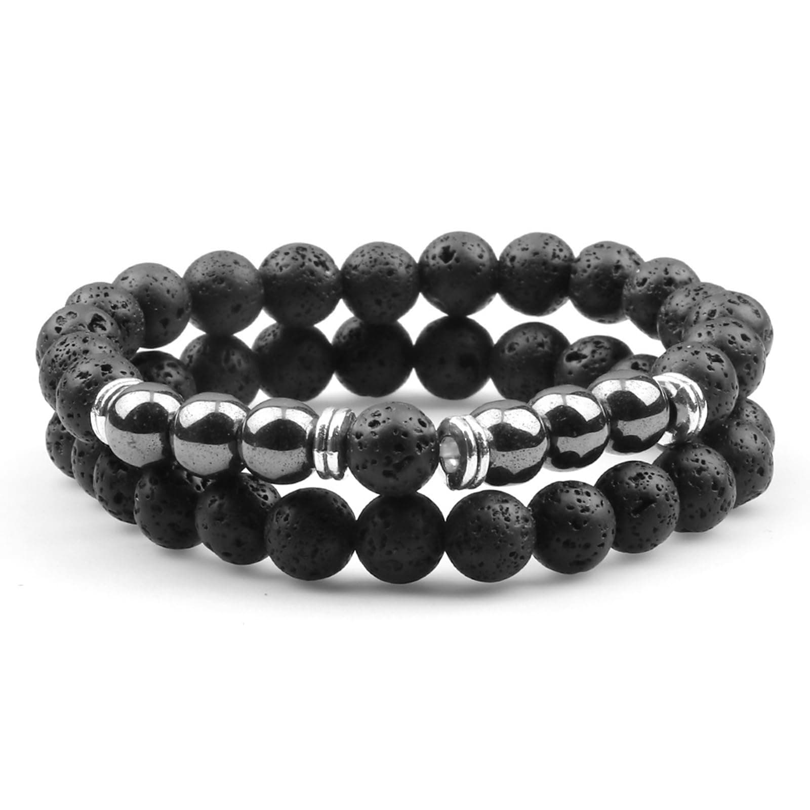 🎁 ZENGSING 2 Stücke Perlenarmband Herren Herrenarmband aus Halbedelmetall 8 mm Perlenarmbänder Set