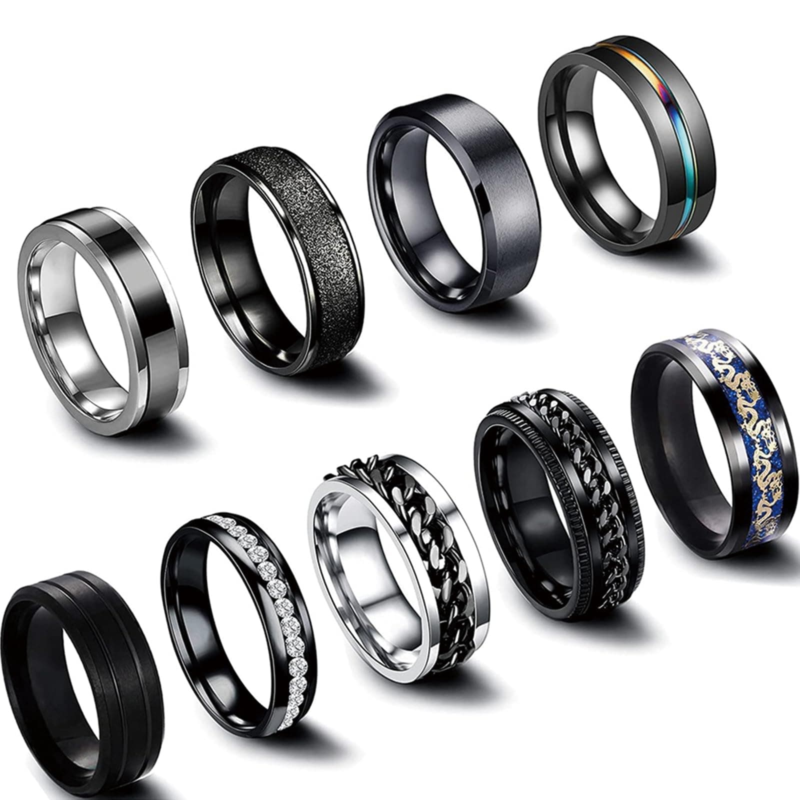 Vintage Schwarz Spinner Ringe Set für Herren und Damen 🖤