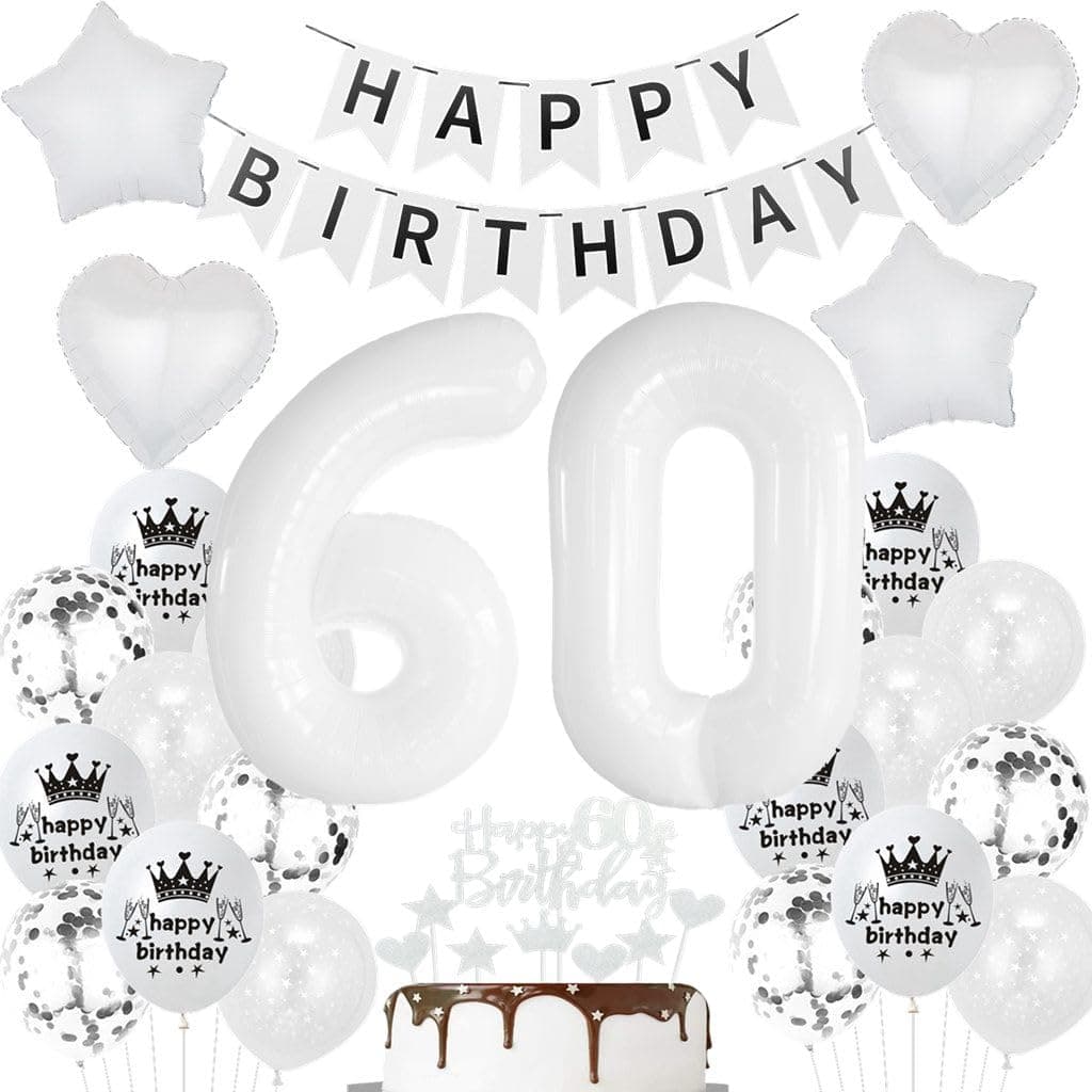 Luftballons 60 - Weiß Geburtstag Deko Set 🎈🎉