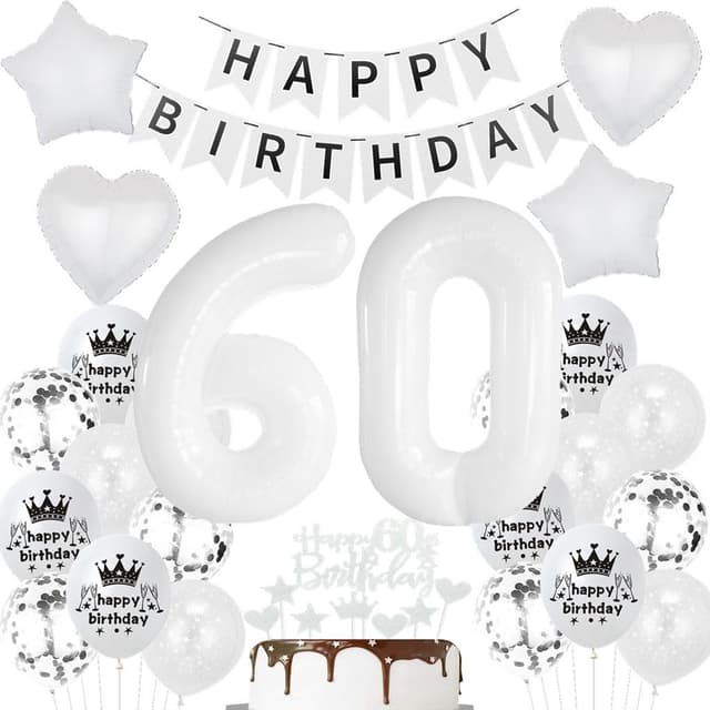 Luftballons 60 - Weiß Geburtstag Deko Set 🎈🎉