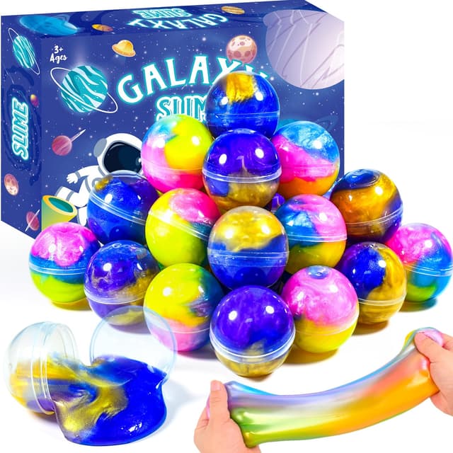 🌌 24-Pack Galaxy Slime Balls: Stretchy, Non-Sticky, Mess-Free Fun!