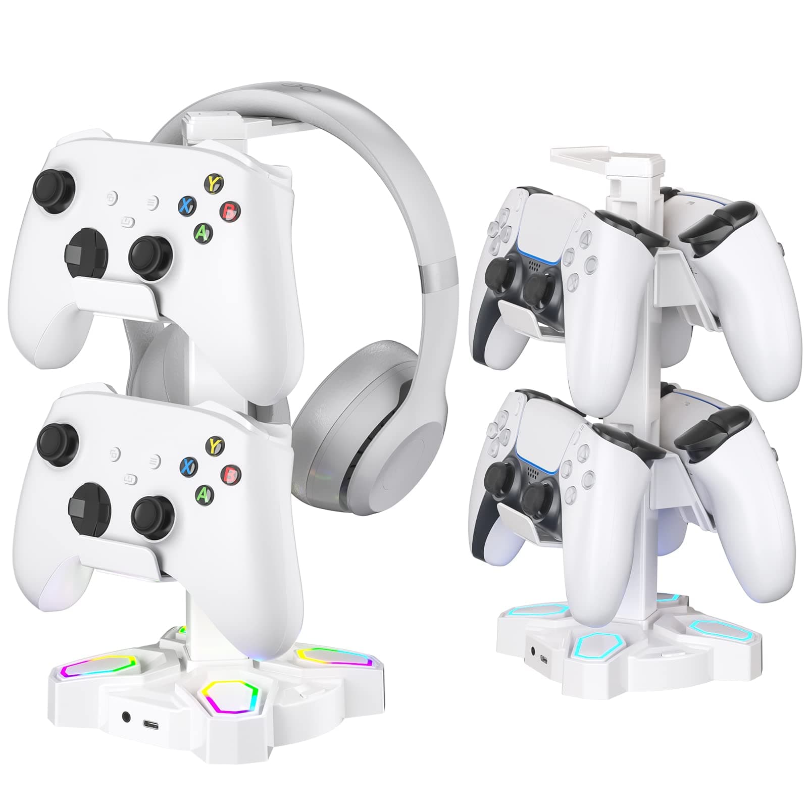 KDD Controller Halter & Headset Ständer mit 9 Lichtmodi - Weiß 💡🕹️