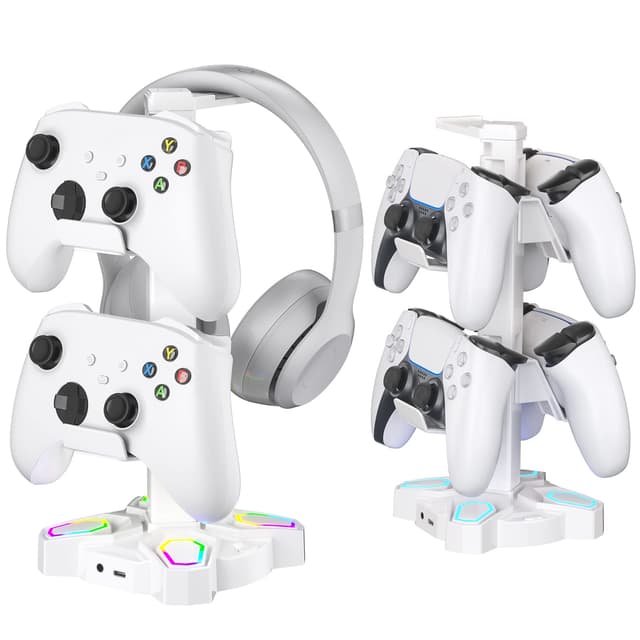 KDD Controller Halter & Headset Ständer mit 9 Lichtmodi - Weiß 💡🕹️