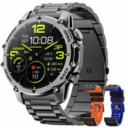 Herren Smartwatch Militärstil Schwarz Steel ⌚🔦🏃‍♂️