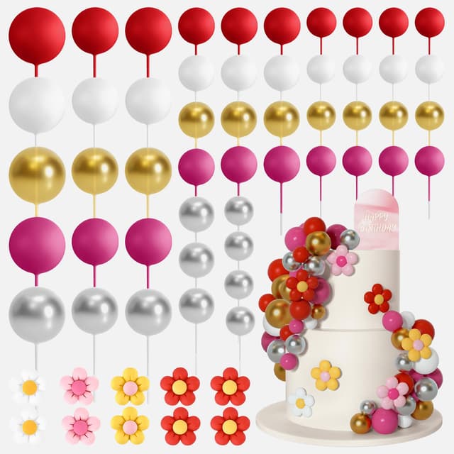 🎂 Bouiexye 61 Stück Cake Topper Tortendeko Kugeln 🌈🌸🎉