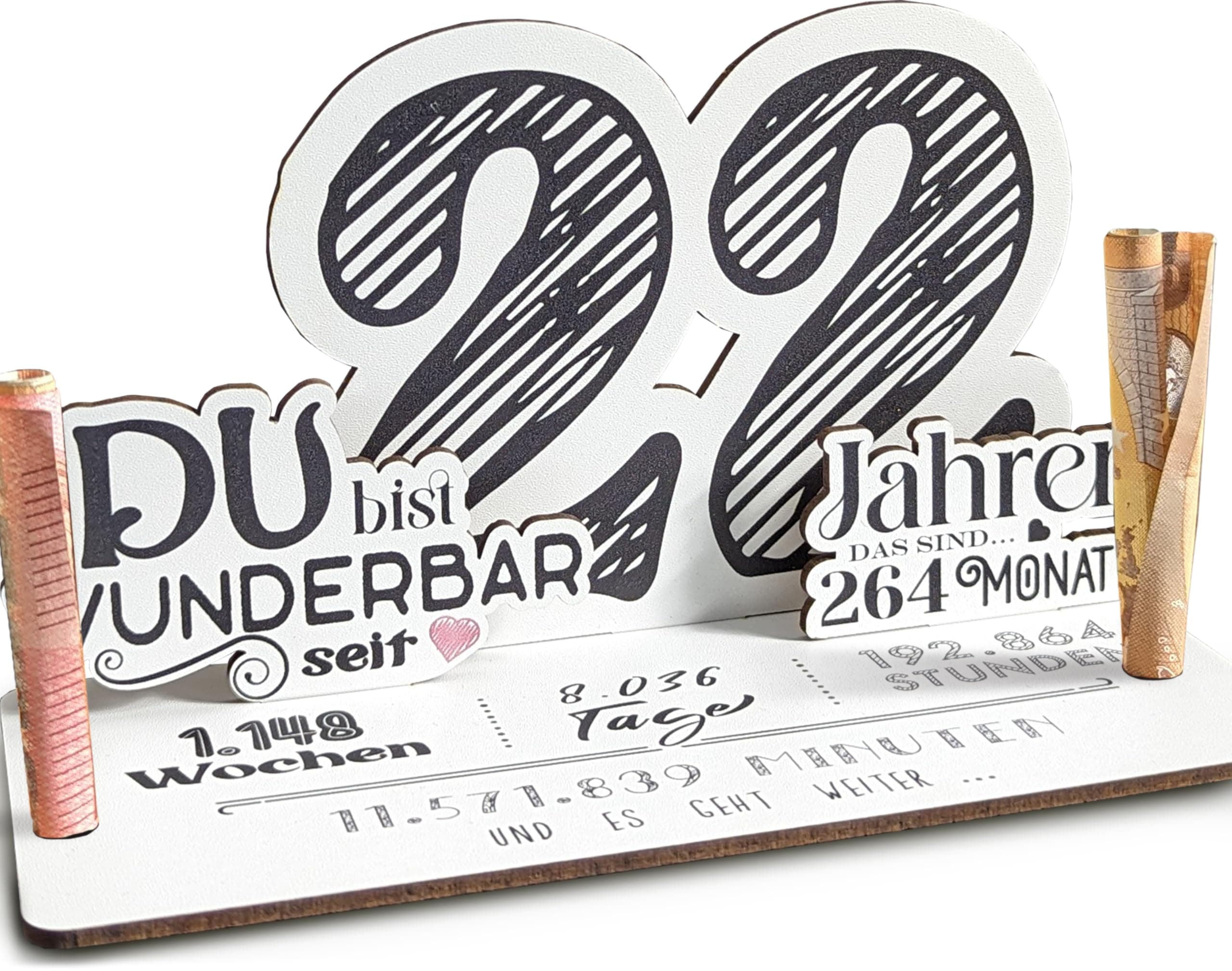 22. Geburtstag 3D-Holzkarte 🎁 | Geldgeschenke für Männer und Frauen