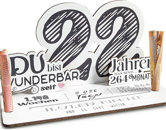 22. Geburtstag 3D-Holzkarte 🎁 | Geldgeschenke für Männer und Frauen