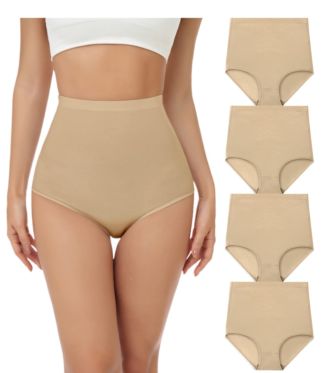 🌟 Wirarpa Unterhosen Damen Baumwolle Super Hohe Taille Slips 4er Pack 3XL Hautfarbe-4er Pack 🌟