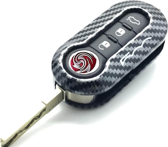 🚗 Nordecco Fiat 500 Schlüsselhülle - Kohlefaser 3D, 3-Tasten-Flip 💥