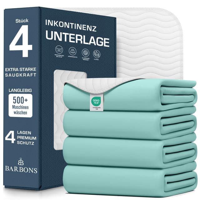 Barbons Inkontinenzunterlage waschbar Matratzenschutz 75x90 - wasserdichte Bett Inkontinenzauflage matratzenauflage Bettunterlage waschbar nässeschutz matratzenauflage (75x90 cm) White 75 x 90 cm (4er)