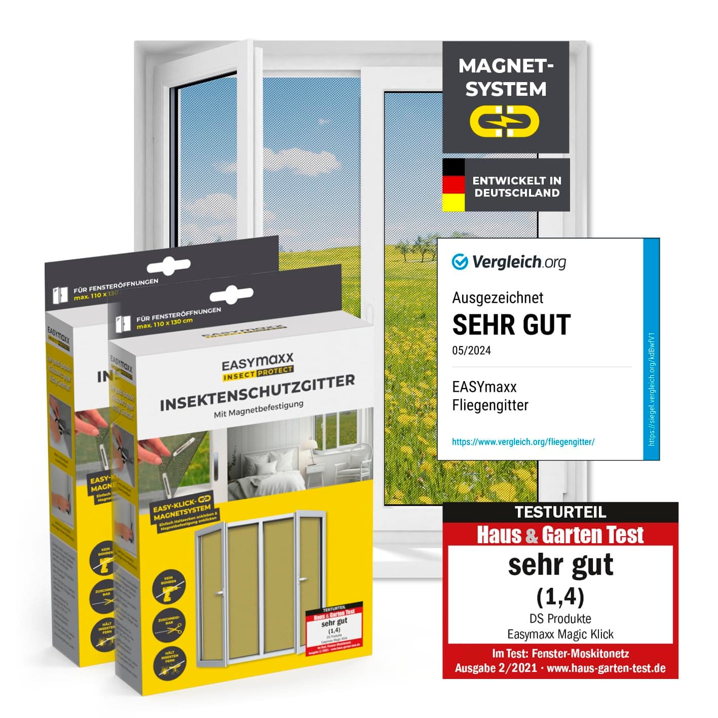🦟 EASYmaxx Insect Protect Fliegengitter Fenster mit Magnetbefestigung | Mückenschutz Magnet | 2 Stück